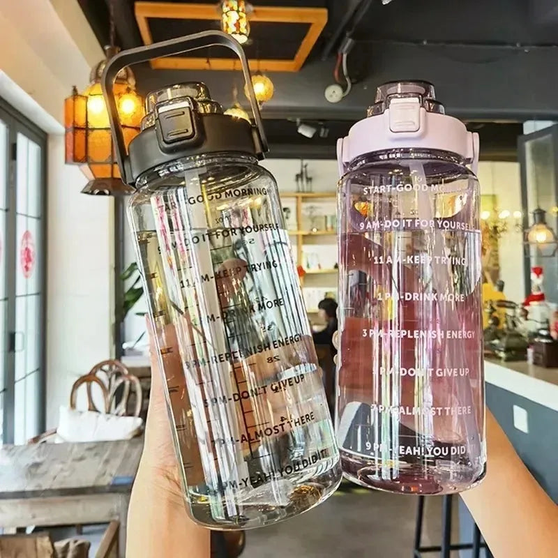 1pcs Large Capacity Motivational Water Bottle with Time Marker Leak-Proof Portable Sports Jug with Straw & Handle for Gym Oasis Select