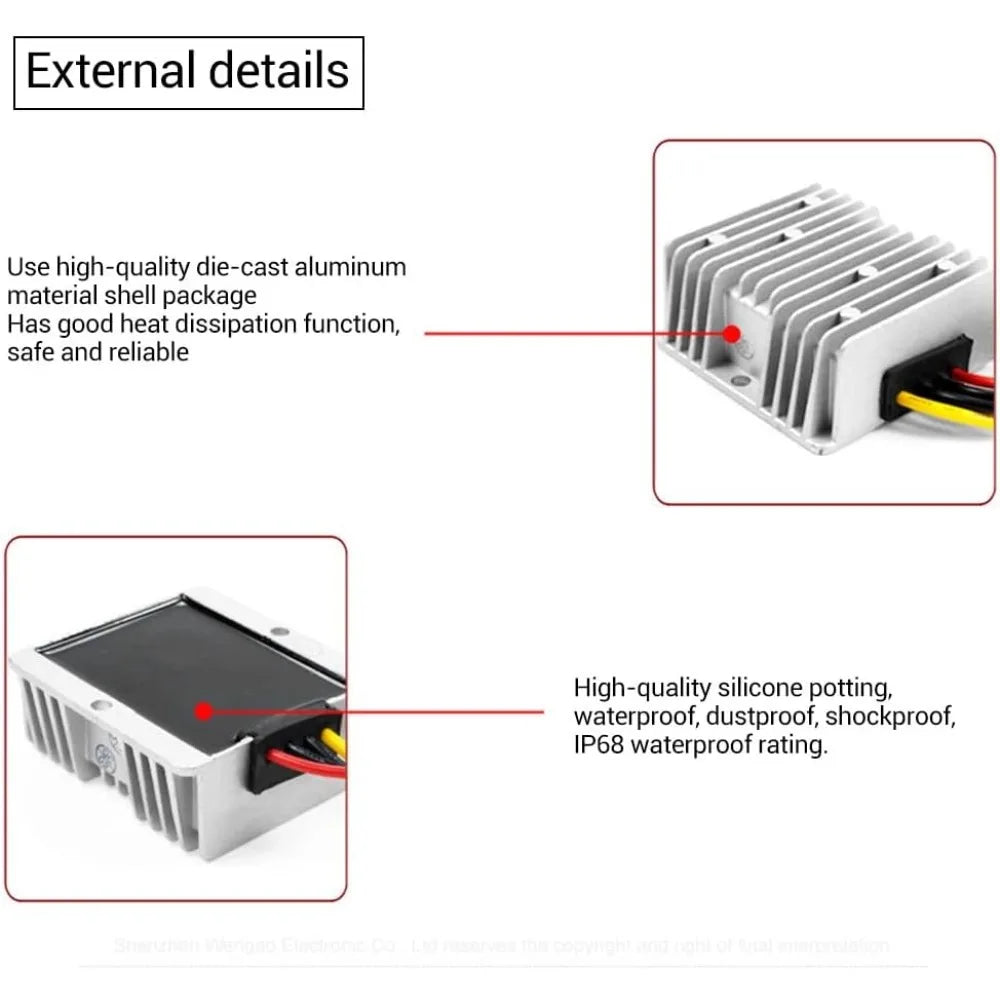 48V to 12V 20A Voltage Converter Voltage Buck Reducer Voltage Regulator IP68 for Golf Cart Club Car Electric Scooters Trucks Oasis Select