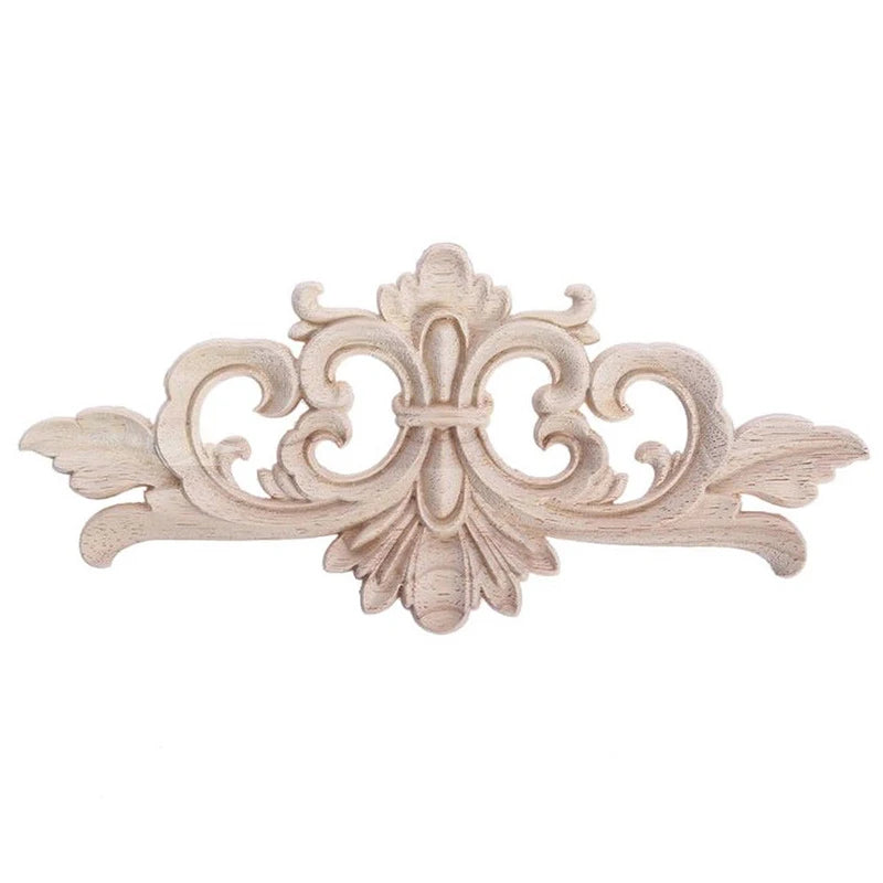 Wood Appliques And Onlays Natural Furniture Wall Door Woodcarving Decorative Long Flower Wooden Figurines Frame Oasis Select 16x7.5cm