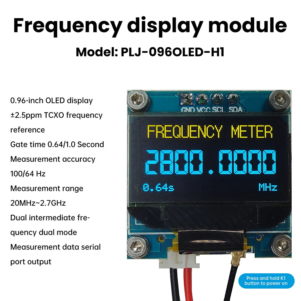 PLJ-096OLED-H1 Frequency Counter 20MHz-2.7GHz, 0.96in OLED Display with ±2.5ppm TCXO for RF Signal Measurement Oasis Select Default Title