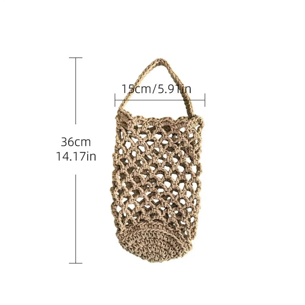 Wicker Weave Storage Basket Wall-mounted Vegetable Basket Fruit Sundry Basket Kitchen Storage Home Decoration Organizer