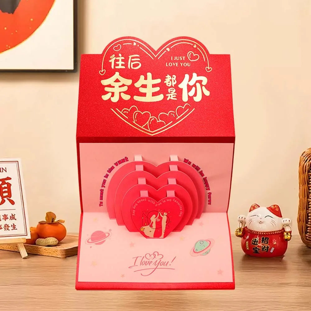 6/10 Slots Birthday Red Envelope Wish Lucky 3D Folding Cake Greeting Card with Bowknot Paper Cash Gift Bag Spring Festival Oasis Select 10 Cards Style J 175x88mm