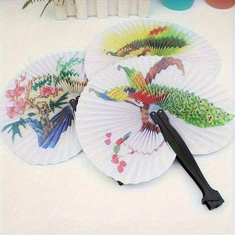 Elegant Traditional Chinese Hand Fan, Colorful Bird & Flower Design, Portable Foldable Plastic Fan, Exquisite Party Gift Oasis Select