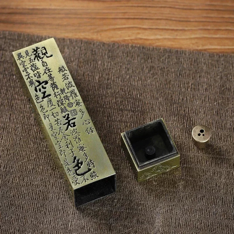 Square Vertical Incense Burner Alloy Buddhist Sutra Incenso Sticks Holder Home Office Lucky Zen Decor Incense Burners Censer Oasis Select
