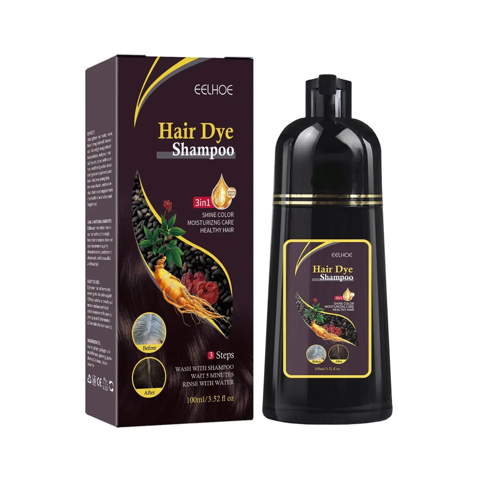 EELHOE Gray Hair Color Dye Shampoo – Natural Black Restore Hair Dye Shampoo Oasis Select brown 100ml boxed