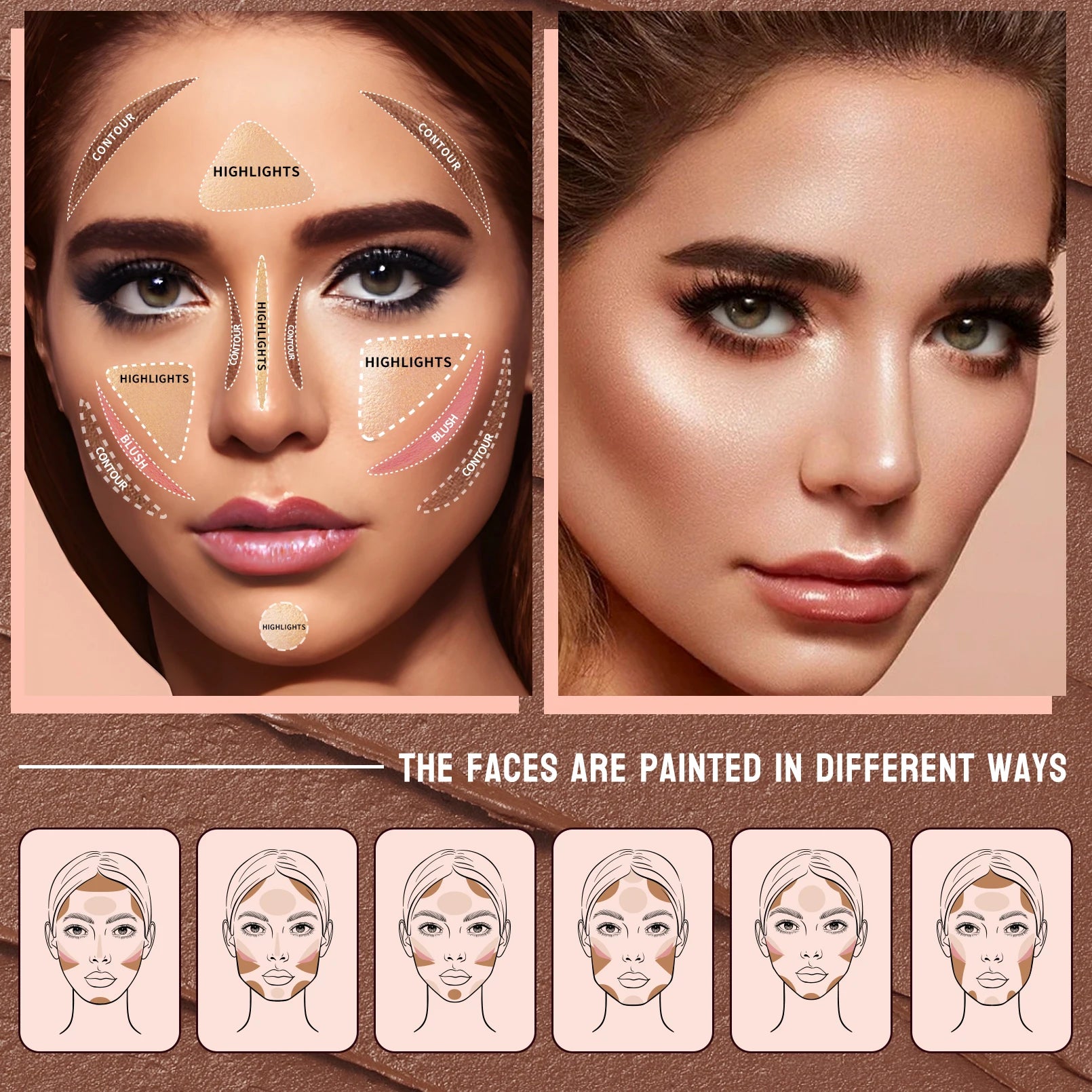 Hello Kiss 3-Piece Cream Contour Set – Contour, Highlight & Blush