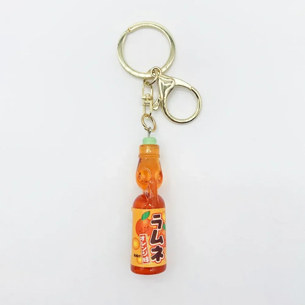 Simulation Marbles Bobble Soda Key Chain Miniature Japanese Ramune Soda keychain Cute Dollhouse Ornaments Bag Accessories Oasis Select Orange