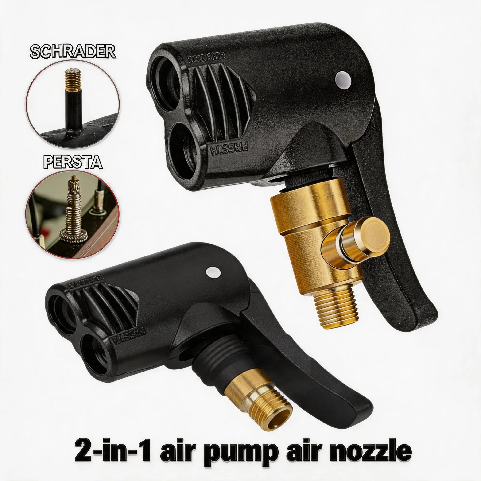 Metal Air Chuck Durable Universal 2-in-1 Bicycle Pump Nozzle Adapter Valve Connector for Car Motorcycle Bike Tire Inflator Tool Oasis Select