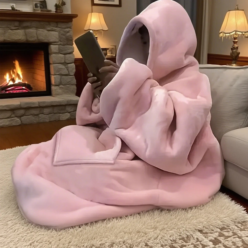 Cozy Oversized Reversible Fleece Hoodie Blanket - Soft Plush Wearable Sweatshirt with Kangaroo Pocket,Oversized Hoodie Blanket Oasis Select Pink