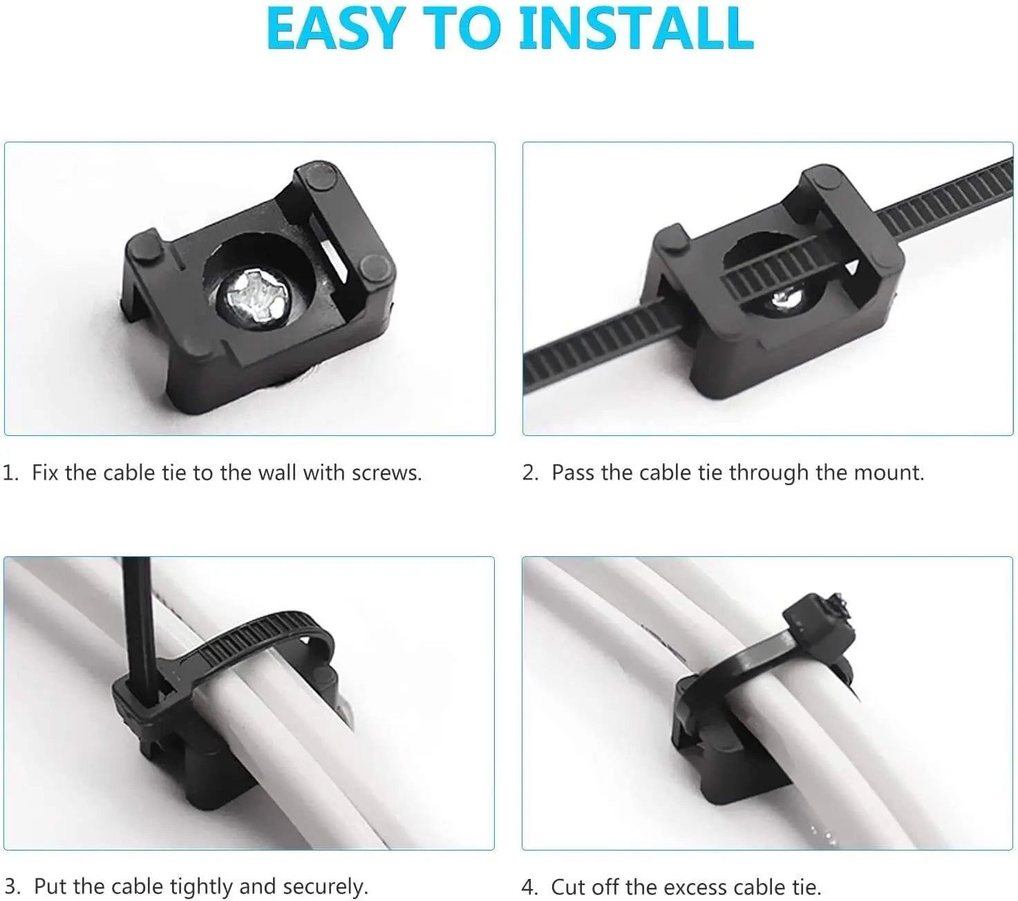 50pcs Cable Zip Ties Base Mount Screw Fixing Wire Holder Organizer Retardant Black 2Sizes Oasis Select