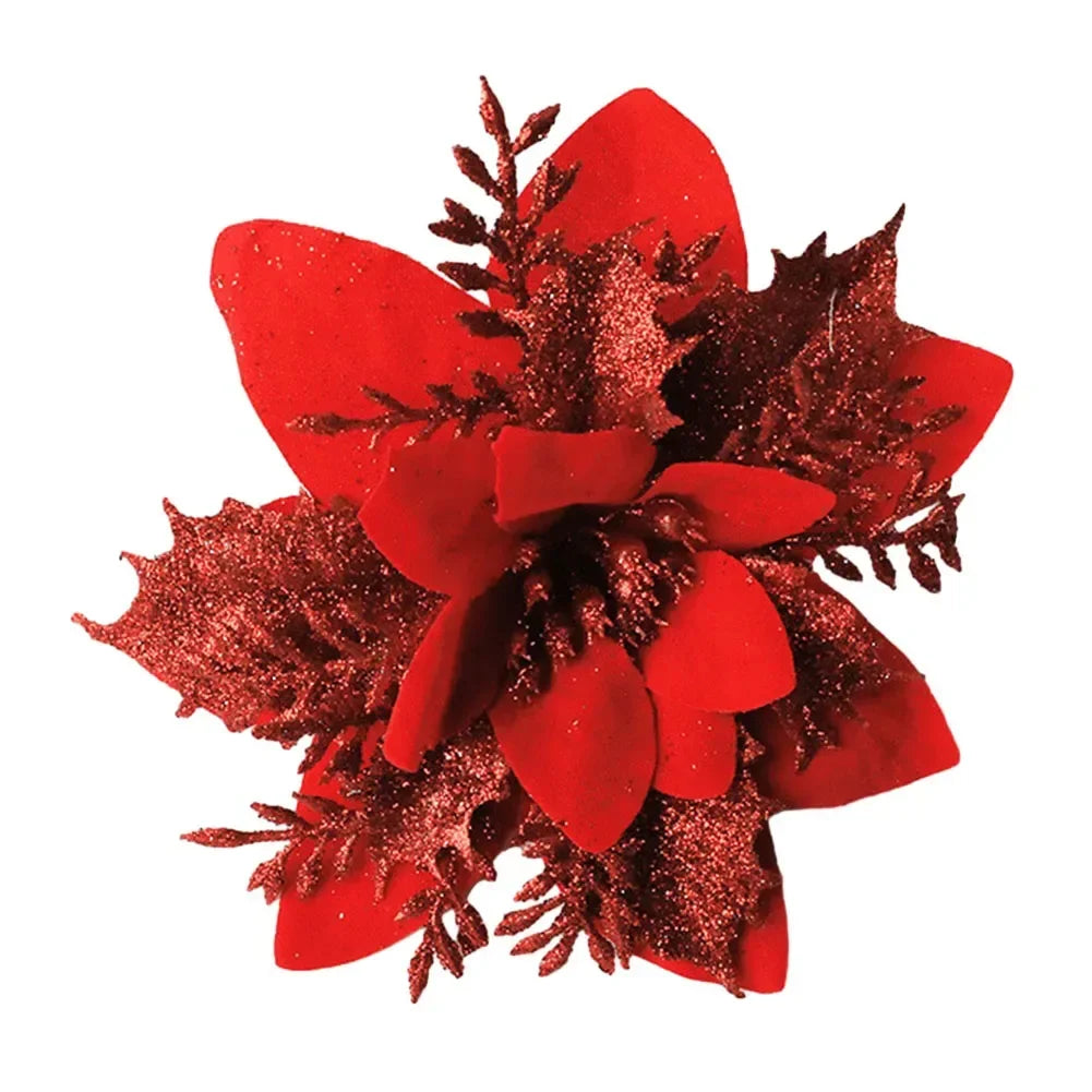Christmas Poinsettia Glitter Flower Hanging Xmas Party Tree Decoration Xmas Tree Ornament Home Decoration Navidad New Year Oasis Select