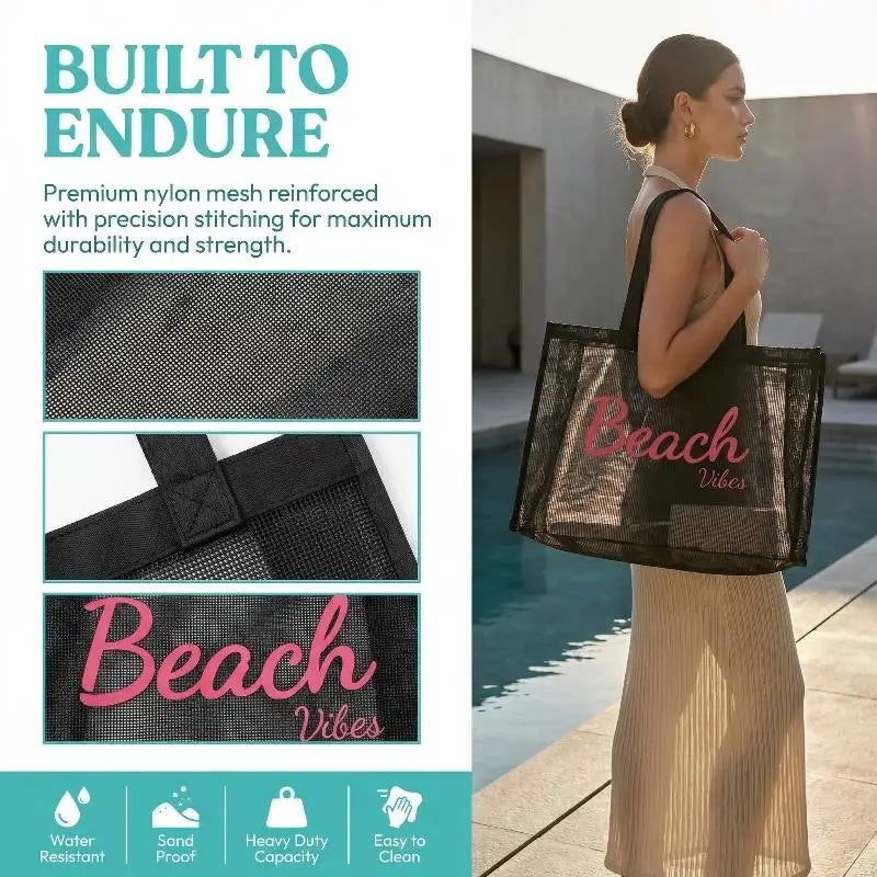Mesh Tote Bag for Women Reusable Large Shoulder Shopping Bag Durable for Poolside Fitness Travel Oasis Select