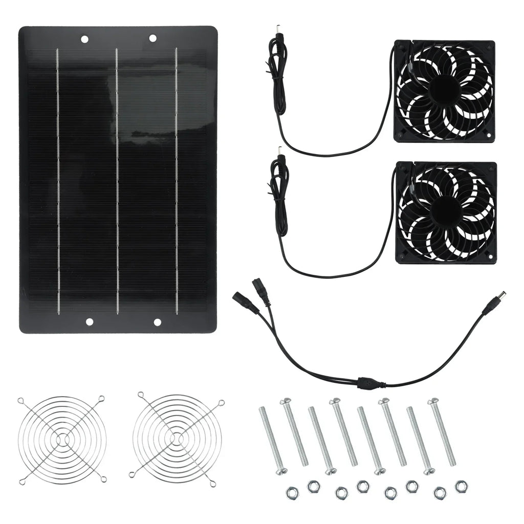 120*120*25mm Solar Powered Exhaust Fan Dual Fan Solar Panel Kit Epoxy Resin Lamination IP65 Waterproof 3000 Rpm Speed Oasis Select
