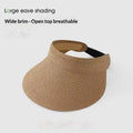 UPF 50+ Wide Brim Straw Visor Hat – Foldable Ponytail Beach Hat