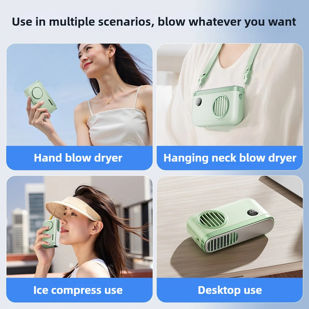 URGGU Mini Portable Fan – USB, Digital Display, Neck & Desktop