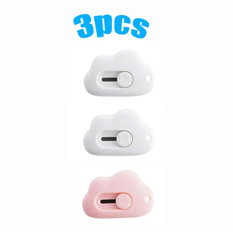 1/2/3pcs Kawaii Mini Cloud Art Utility Knife Express Box Cute Knife Paper Cutter Craft Wrapping Refillable Blade Stationery Oasis Select 3pcs mix 4