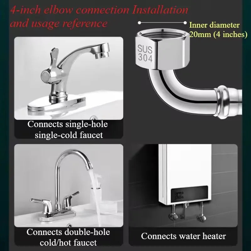 New 90° Bend Pipe Elbow 304 Stainless Steel Braided Hose Water Heater Toilet Explosion-proof High-pressure Hot Cold Water Inlet Oasis Select