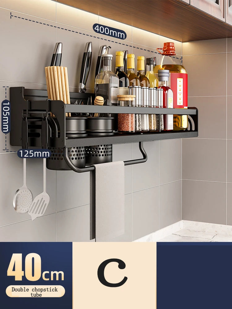Kitchen Organizer Shelf Wall-mounted Spice Storage Rack Kitchen Knife Holder Wall Seasoning Chopstick Spoon Shovel Storage Oasis Select 40CM C