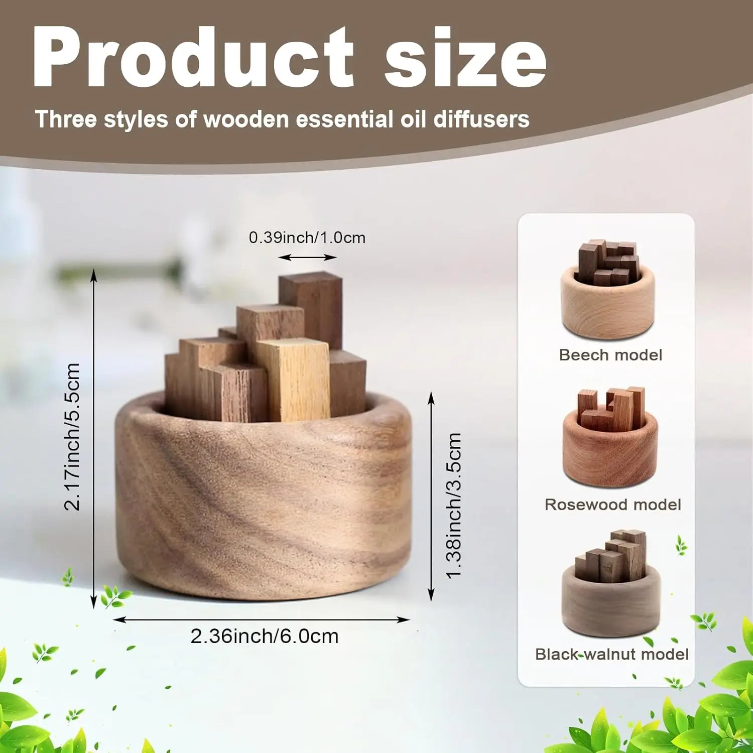 Wooden Essential Oil Diffuser Natural Car Air Freshener Aromatherapy Round Home Office Bedroom Decor Car Vent Fragrance Ornament Oasis Select