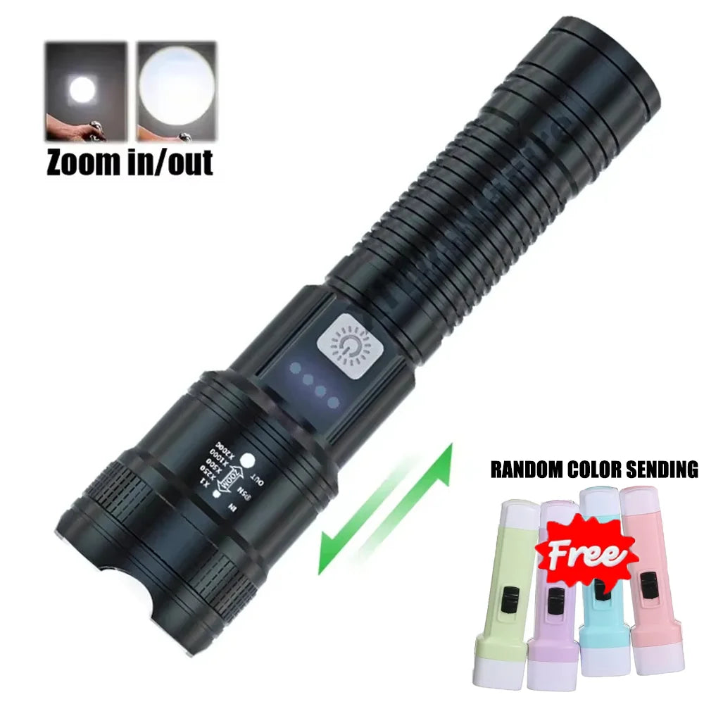 Ultra-bright Led Flashlights 5000LM Rechargeable Tactical Light Emergency Spotlights Telescopic Zoom for Outdoor Camping Fishing Oasis Select Style A-gift