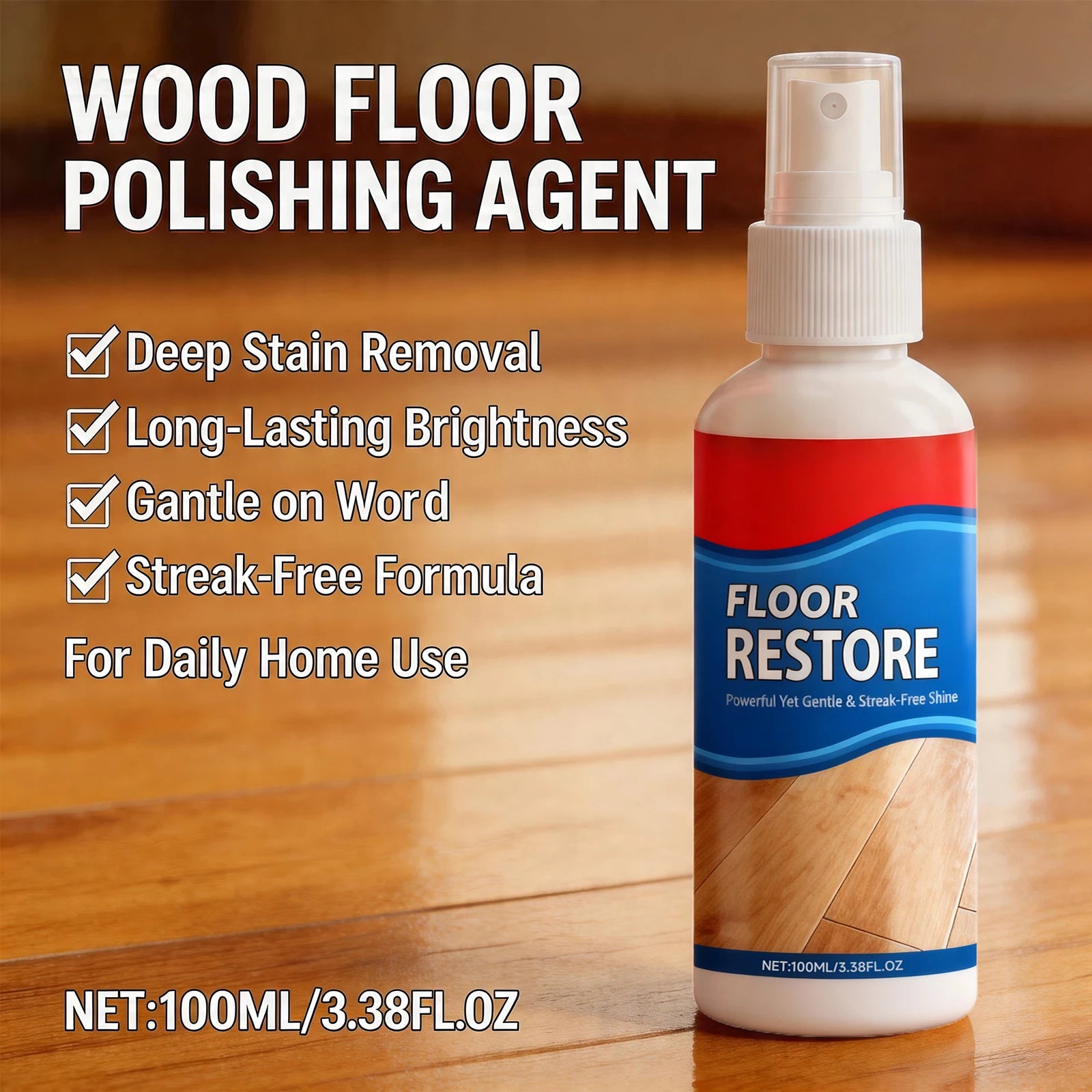 Wood Floor Polish Cleaner Removes Dirt Stain and Grime Restores Shine Brightening Floor Restore Spray Daily Home Cleaning Tool Oasis Select