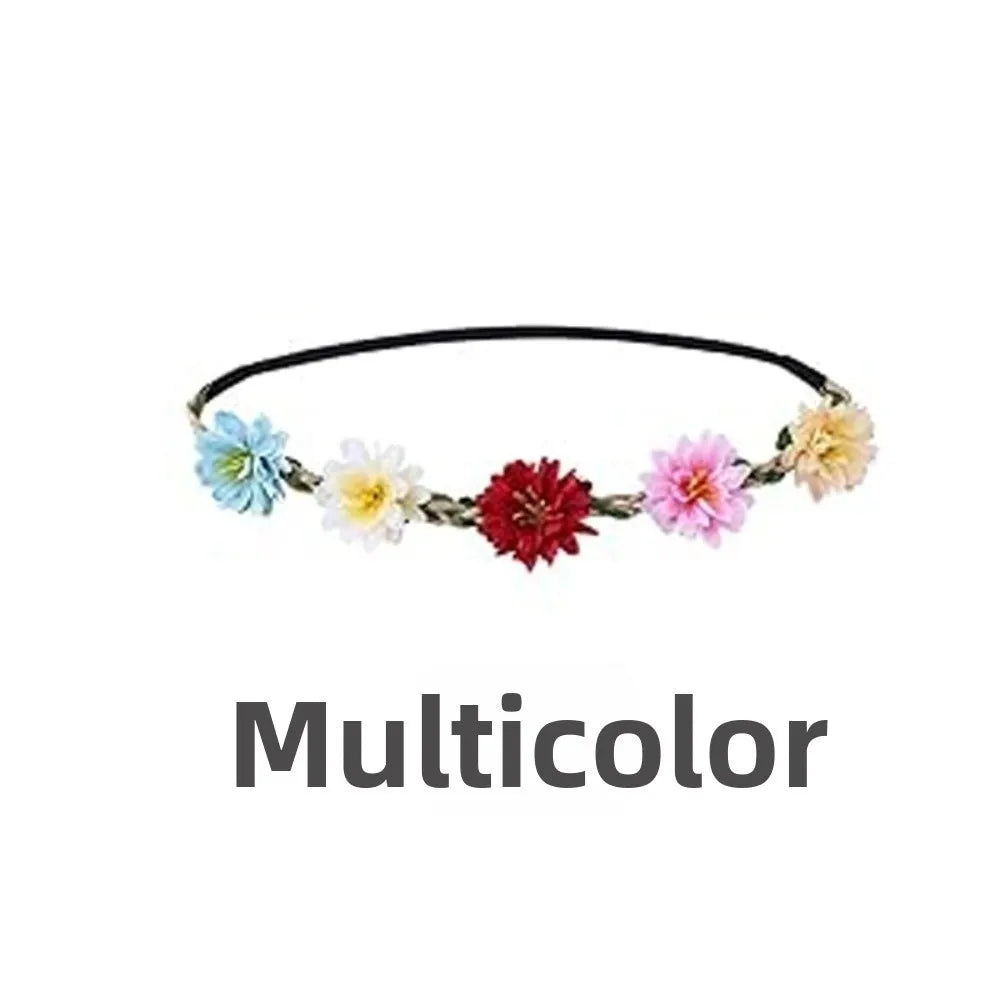 Pink Rose Floral Wreath Crown Hand Woven Adjustable Ribbon Bohemia Garland Headpiece Vintage Elegant Wedding Hair Accessories Oasis Select Multicolor