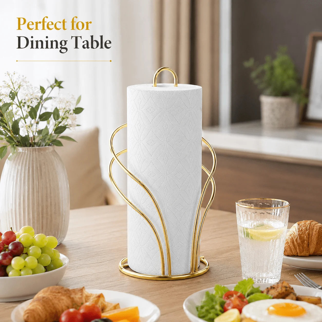 1 metal paper towel holder, a countertop-standing roll holder. Fits standard kitchen paper rolls. Paper towels not included. Oasis Select