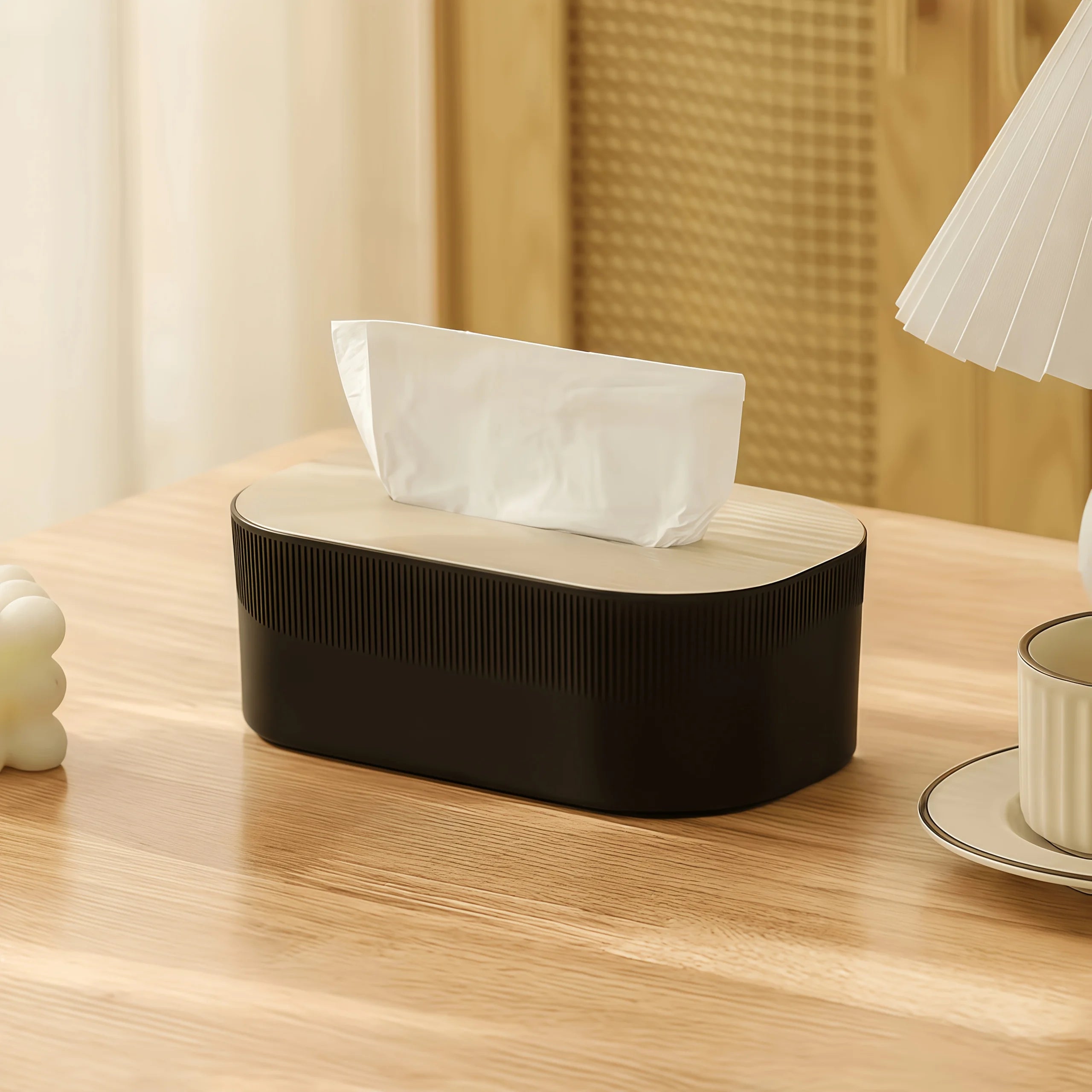 Nordic Minimalist Tissue Box Bamboo Lid Arch Napkin Dispenser Large Facial Paper Holder for Bathroom Bedroom Home Decor Oasis Select Black