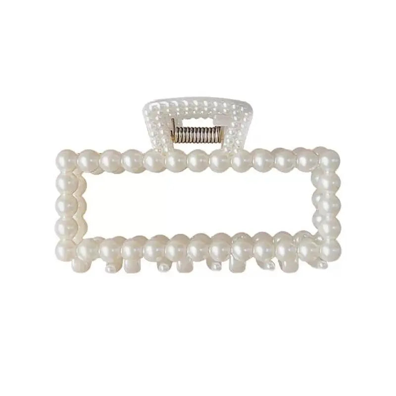 Fashion Square Pearl Claw Clip Elegant Hair Accessory Geometric Hairpin for Women Girls Daily Hair Styling Clips Oasis Select White