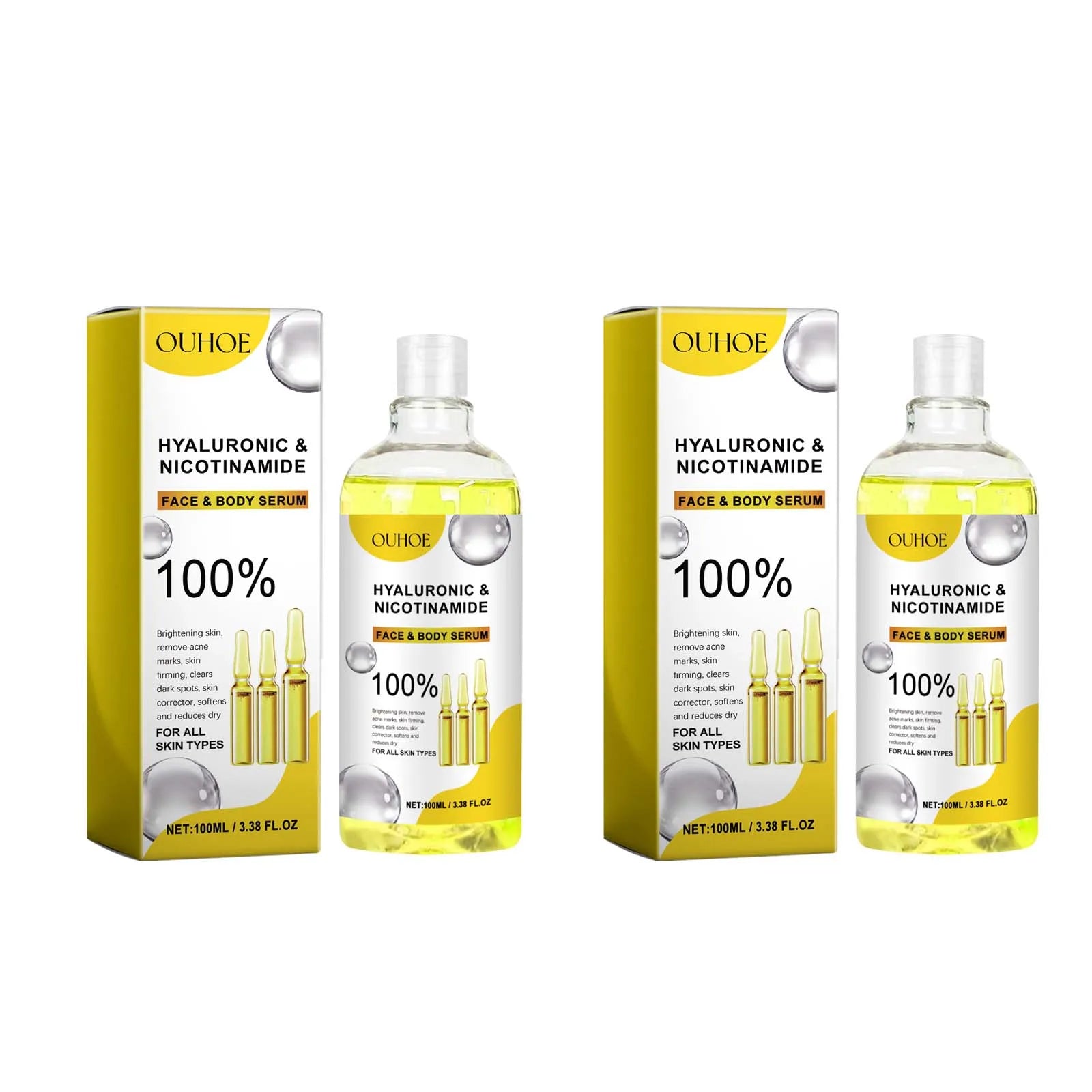Hyaluronic Acid & Nicotinamide Face Serum – Brighten & Firm Face & Body Serum Oasis Select 2 x 100ml Boxed