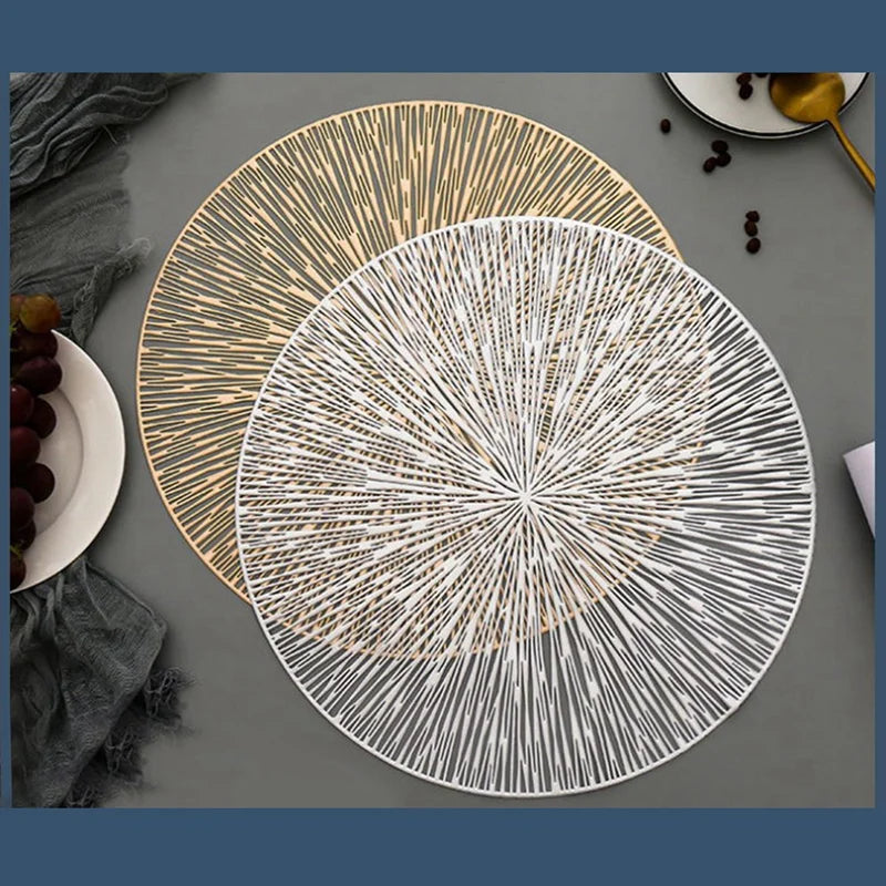 Round Placemats Restaurant Hollow PVC Decoration Meal Mat Anti-Hot Dining Table Line Mat Steak Plate Pad Oasis Select