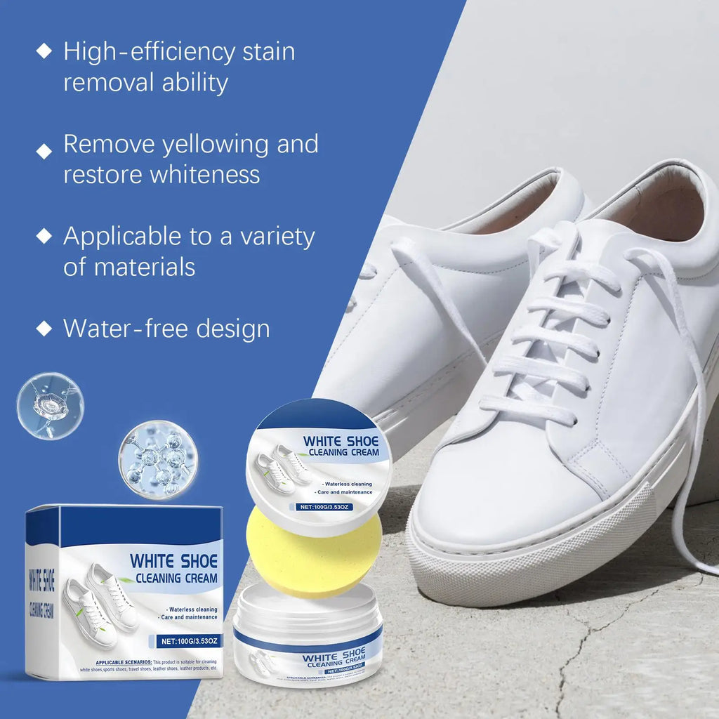 White Shoe Cleaning Cream with Sponge Stains Remover Shoes Whitening Cleaning Brightening Whitening And Yellowing Maintenance Oasis Select