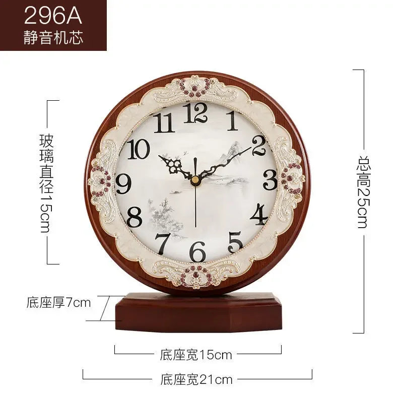 New European Solid Wood Clock Desk Table Decoration Home Living Room Antique Table Decoration Clock Oasis Select A silent movement