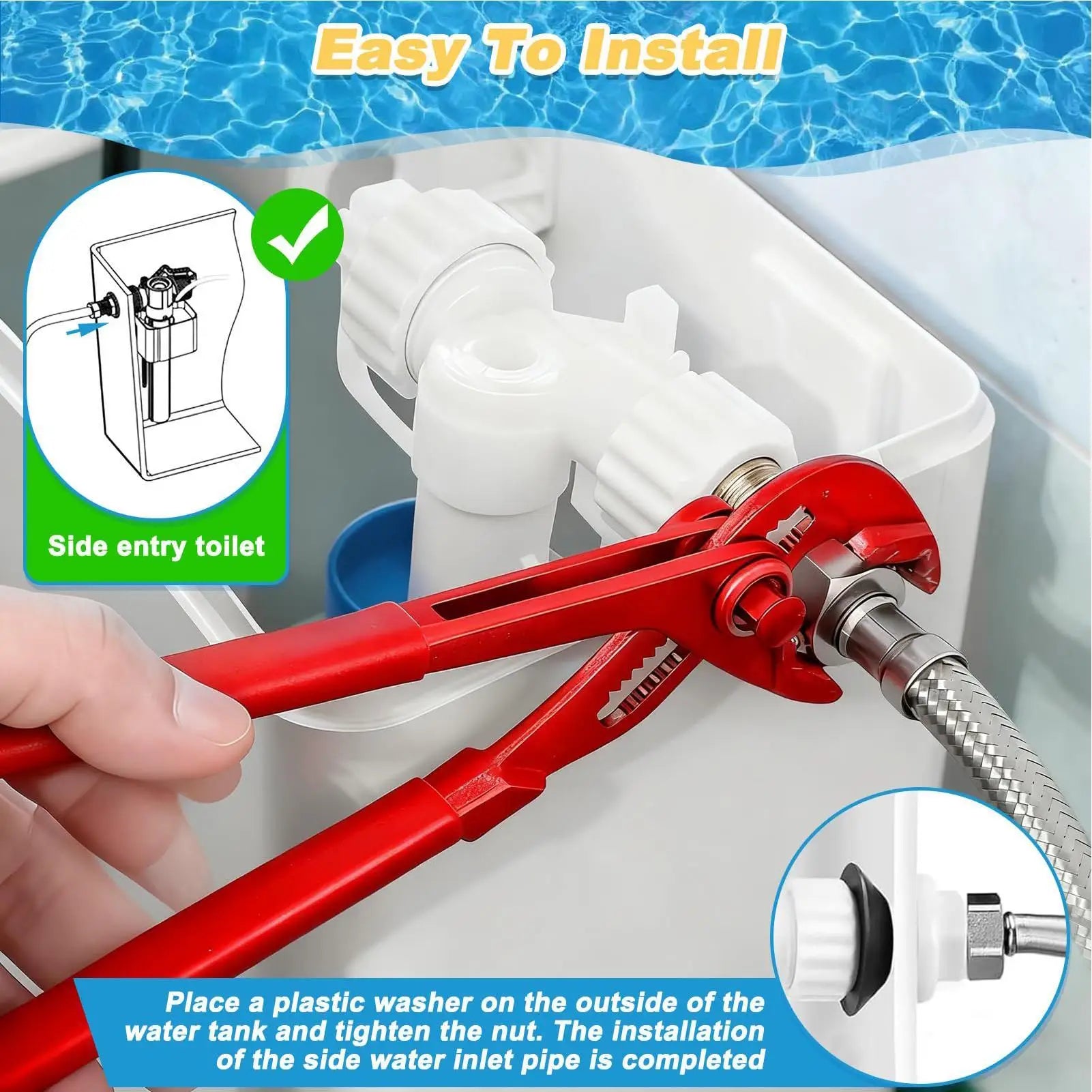Toilet tank inlet valve with float valve, leak-proof and durable plastic side-entry toilet inlet valve replacement part Oasis Select