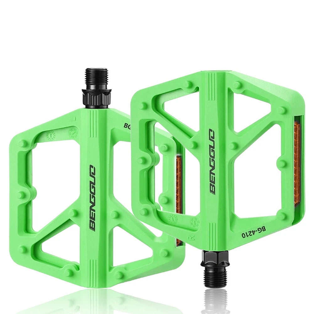 Ultralight Nylon Bike Pedals – Double DU Bearing & Reflector Bicycle Platform Pedals Oasis Select Green france