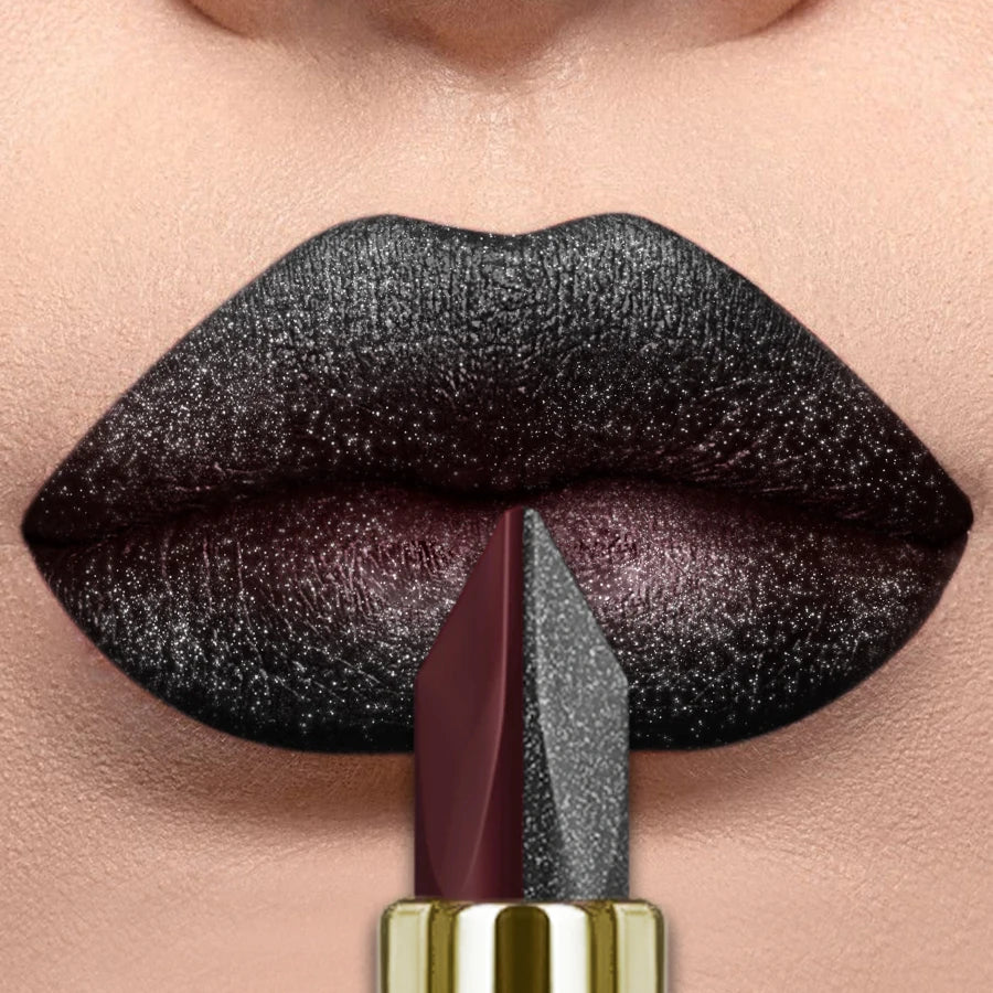 KAFURUX Two-Tone Glitter Matte Metallic Lipstick | Red & Black