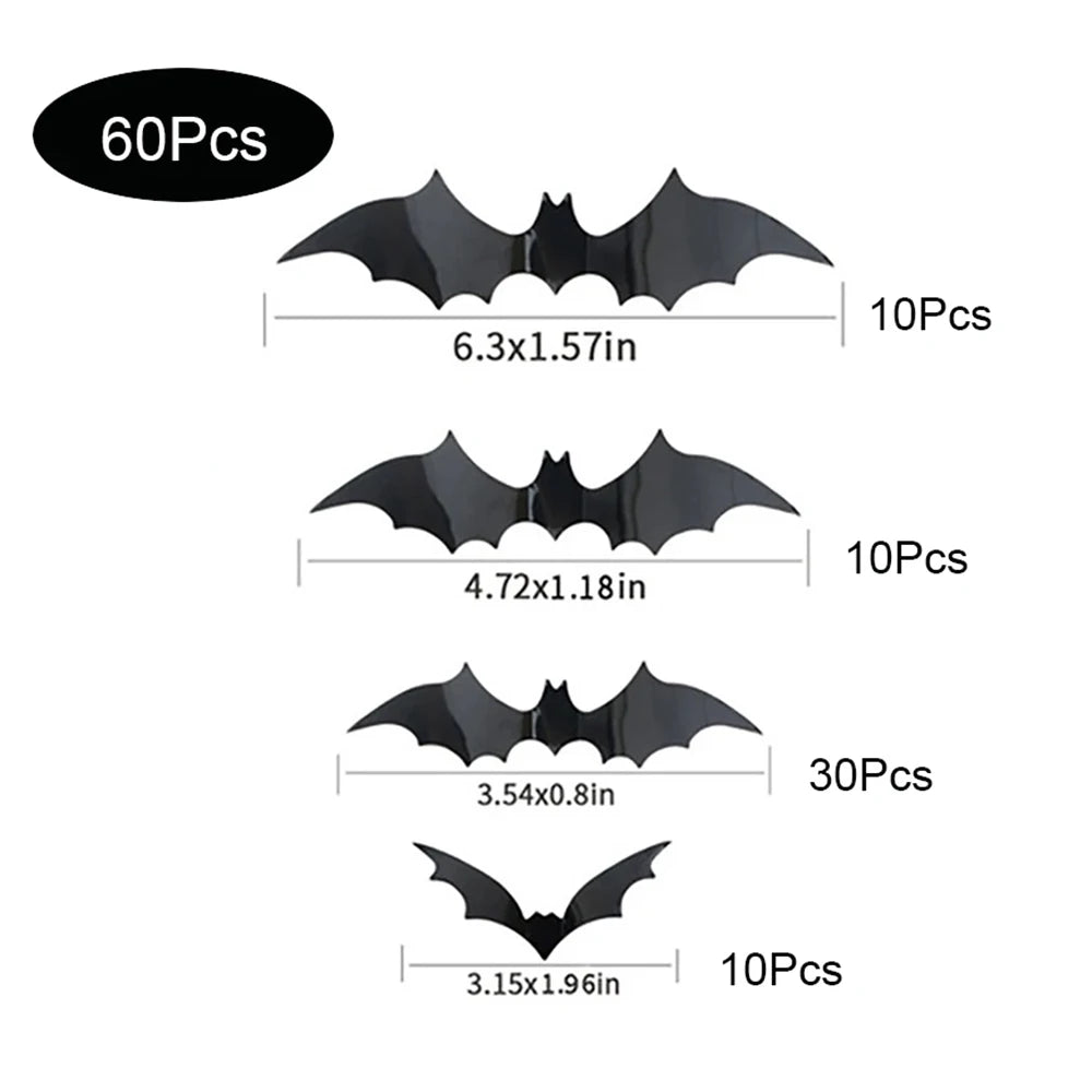 3D Pvc Bat Halloween Decorations on The Wall Black Bats Wall Stickers Halloween Scary Props Oasis Select 60pcs Black Bat-02