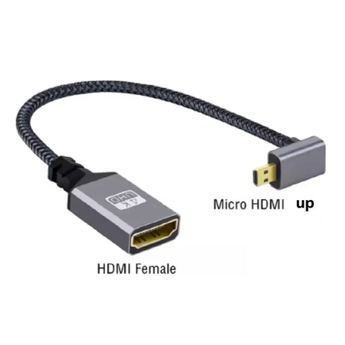 0.2m 4K 60Hz Micro HDMI to HDMI-Compatible Male To Female Extension Cable Micro HDMI 2.0 Left UP Cable for Smart Camera HDTV Oasis Select Up