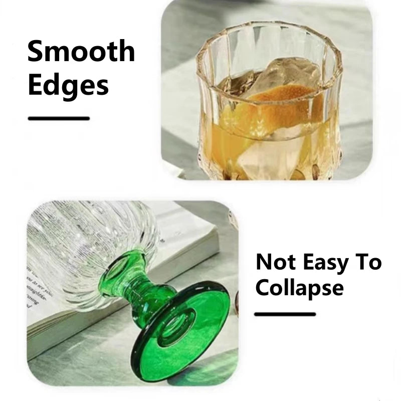 Irregular Wine Glass Vintage Low Leg Drink Coffee Cup Green Cocktail Fruit Glass for Home Ins Drink Mug Red Wine Ripple Cup Oasis Select