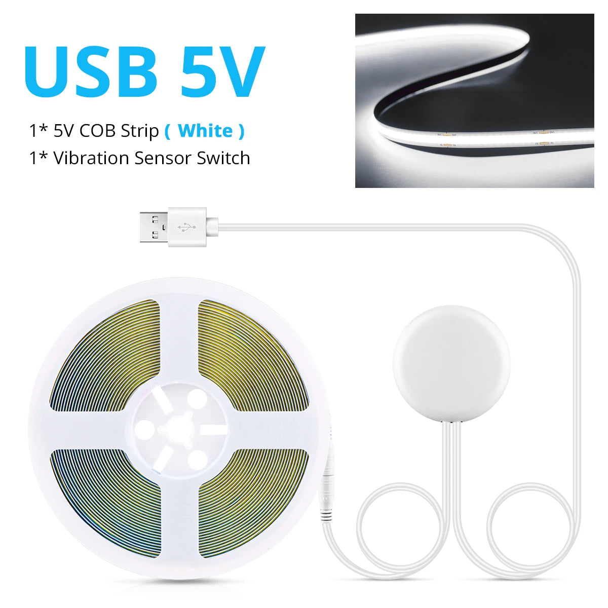 Interesting USB Lamp Two Times-Tap Activated Vibration Induction Swtich,COB Ribbon Flexible installation for Desk/Cabinet/Mirror Oasis Select WHITE 2m