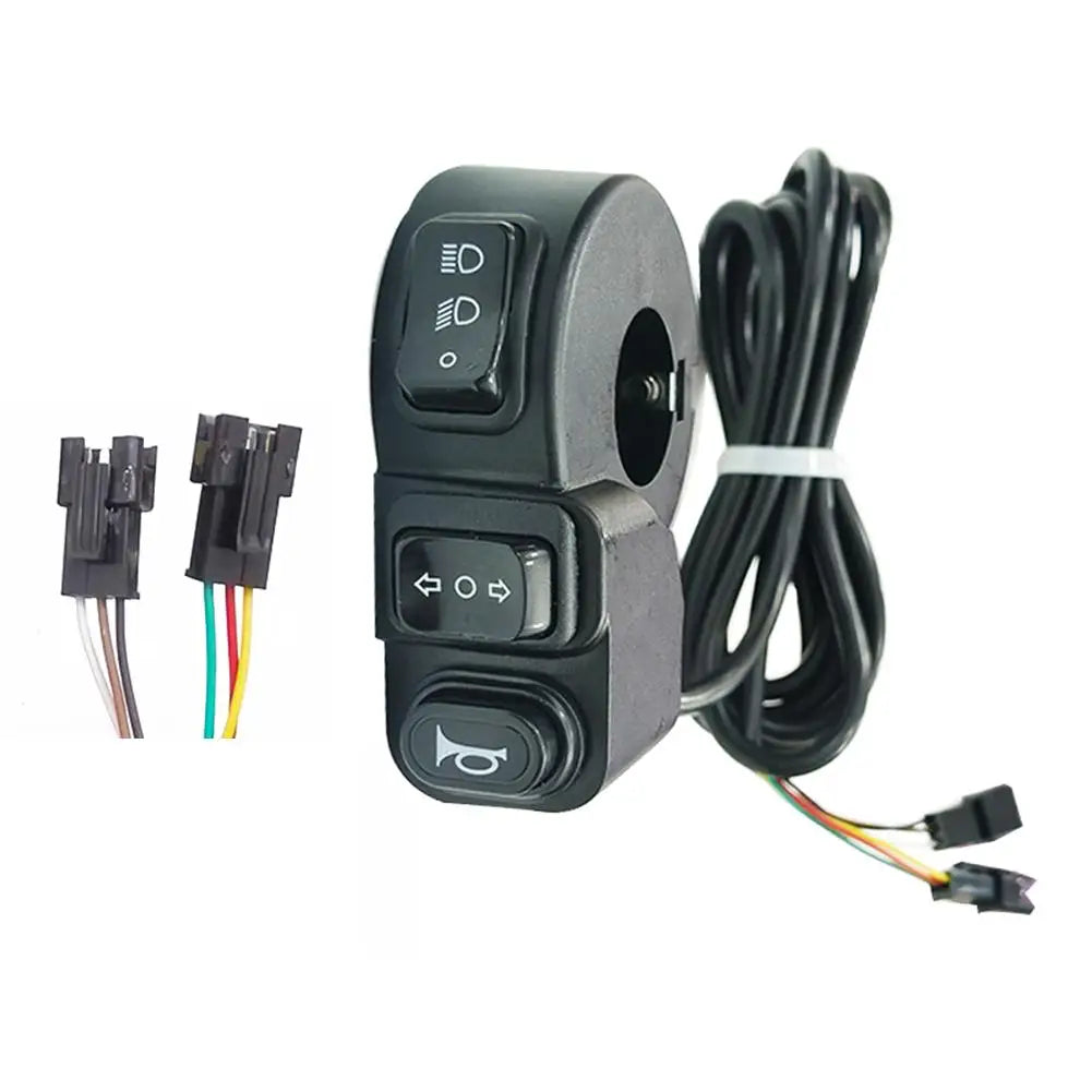 Motorcycle 4-Pin/6-Pin E-bike Headlight Switch with Turn Signal and Klaxon Control 170cm Cable for 22mm Handlebar Oasis Select 3-in-1