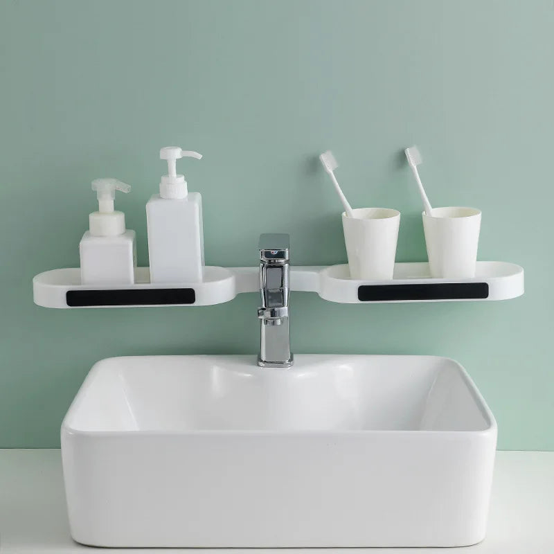 Bathroom Shelves Punch-free Revolving Rack Wall-mounted Corner Shelf Shower Storage Holder Kitchen Wall Storage Rack Organizer Oasis Select white-black