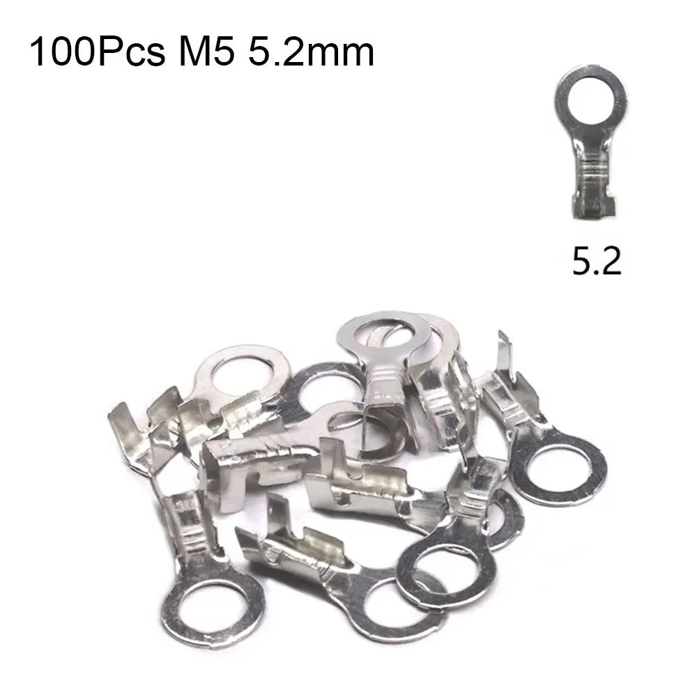 100Pcs New M3/M4/M5/M6/M8 DJ431 Terminal Block Brass Ring Eyes Ring Lugs Tinning Non-insulated Assortment Kit Oasis Select 100Pcs M5 5.2mm