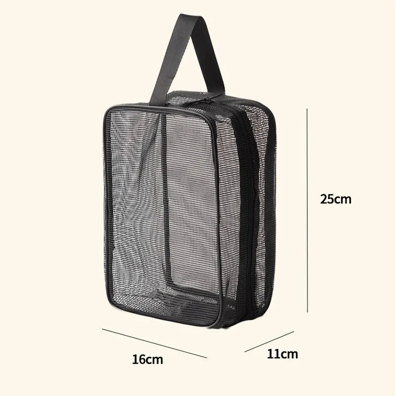 Mesh Shower Caddy Tote Bag Cosmetic Storage Bag Multifunctional Shower Bag Large Capacity Portable Toiletry Organizer Oasis Select Black-S