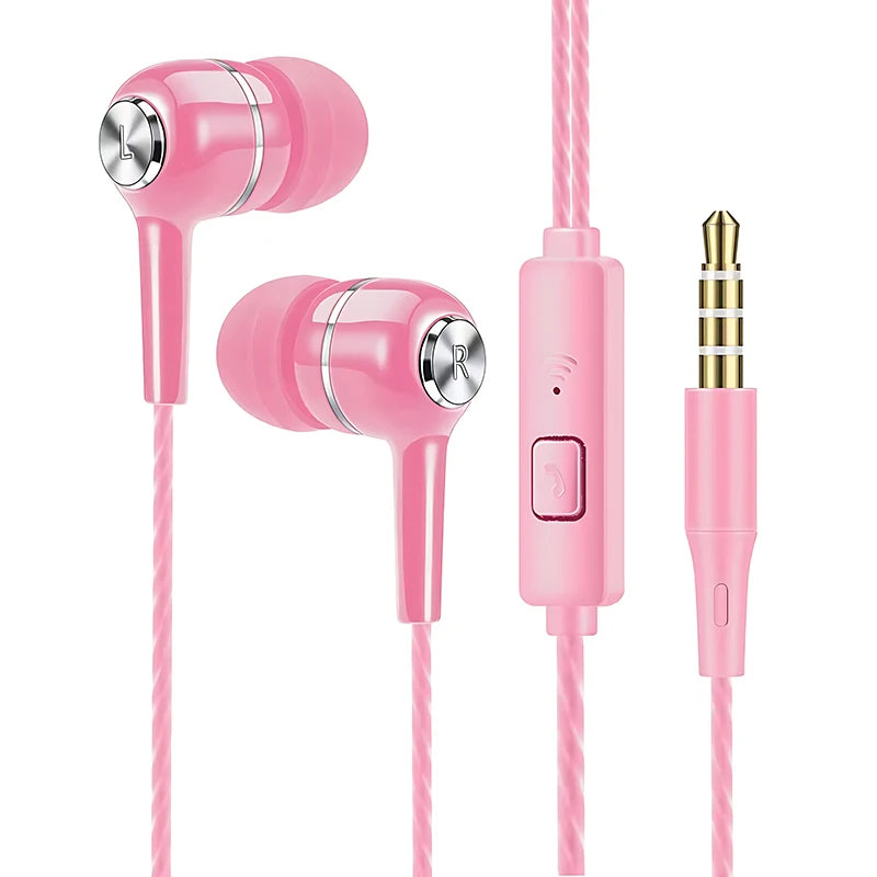 3.5mm Wired Earphone In Ear Headset HIFI Heavy Bass Earbuds Monitor Sports Headset Stereo Music Gaming Headphone With Microphone Oasis Select Pink