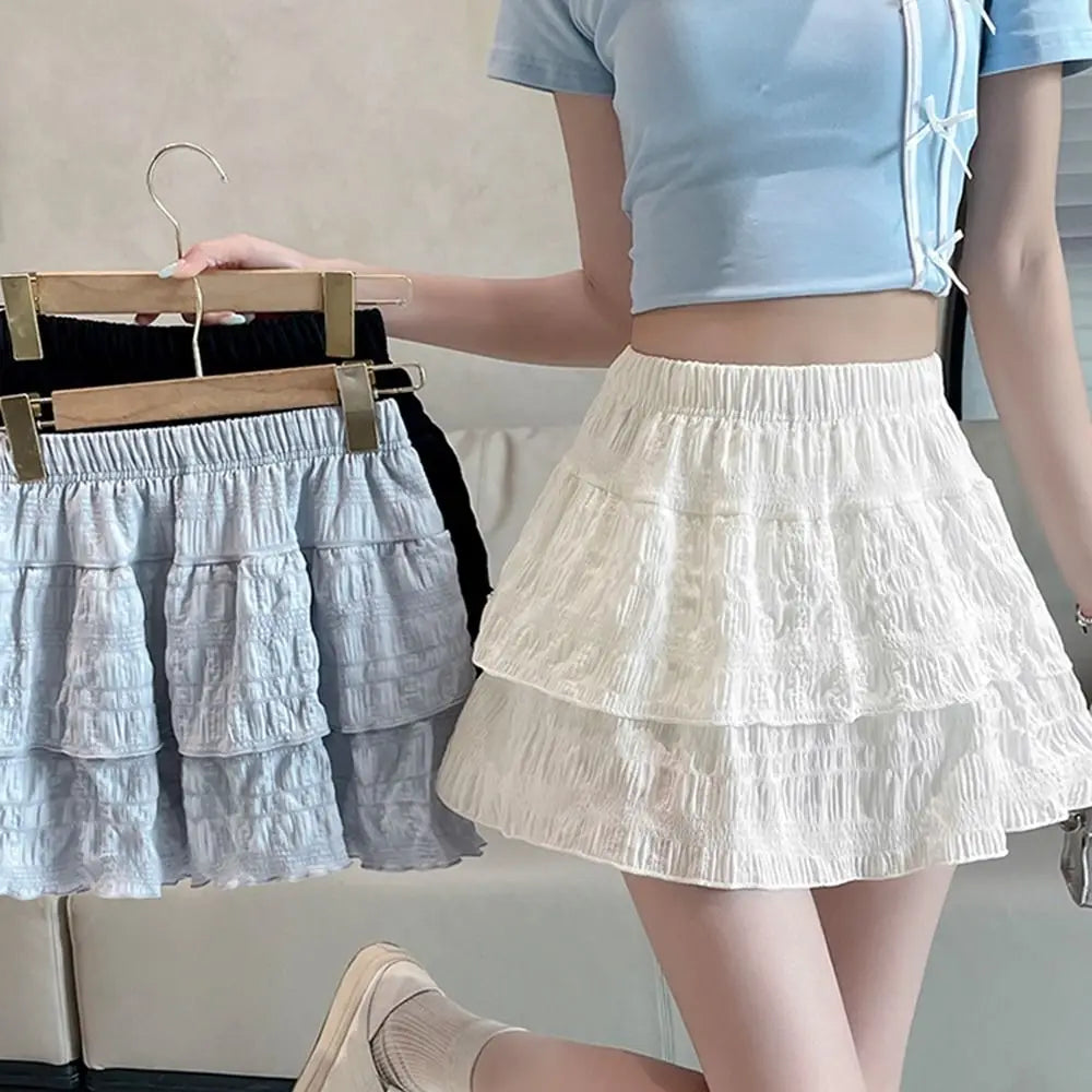 Fashion High Waist Lolita Shorts Skirt Kawaii Elastic Ruffle Skirt All-match Y2K Pleated Skirt for Women Girls Oasis Select