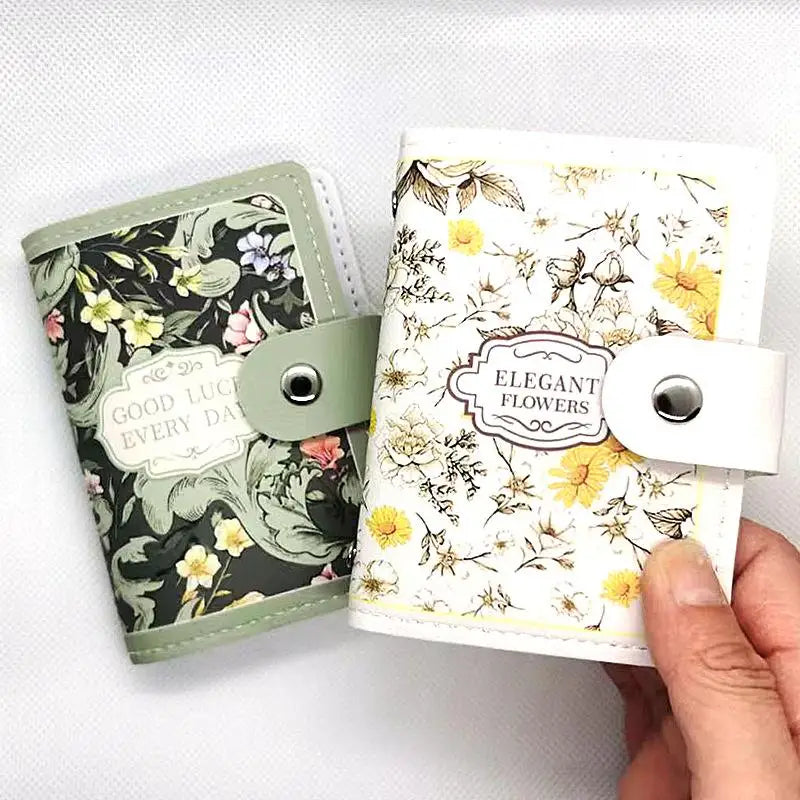 Retro Floral PU Leather Card Holder | Multi-Slot Snap Wallet Card Holder Wallet Oasis Select