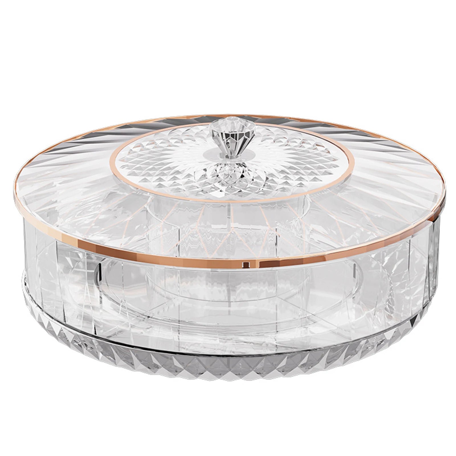 Rotatable Stackable Fruit & Candy Tray with Gold Lid