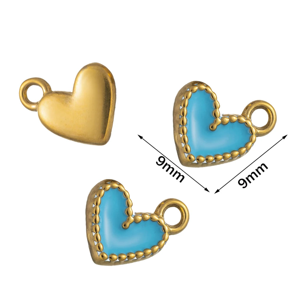 5pcs Gold Stainless Steel Pink Heart Enamel Charms Dangle Pendant for DIY Bracelet Necklace Earrings Supplies Jewelry Making Oasis Select Sky Blue