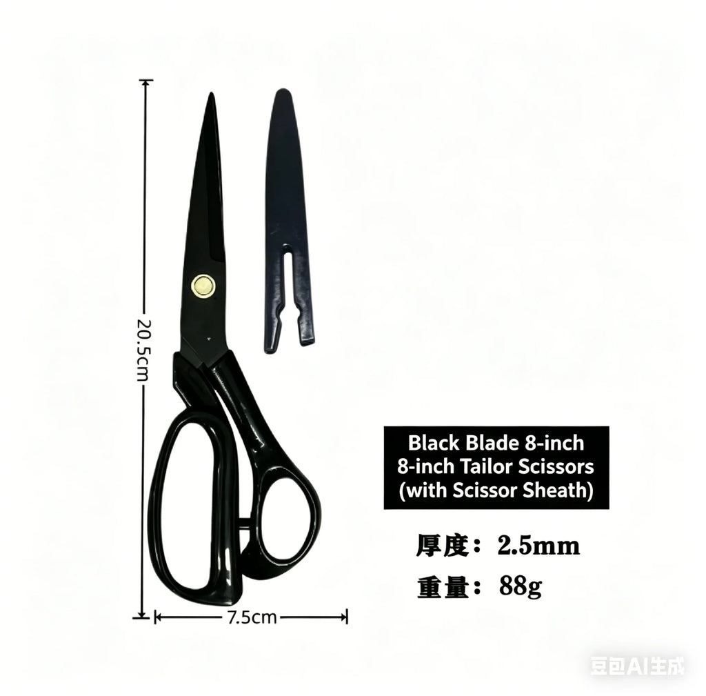 8 Inch Black Blade Tailor Scissors with Sheath, Professional Fabric Sewing Shears for Cloth Leather Cutting Oasis Select black 8 inch